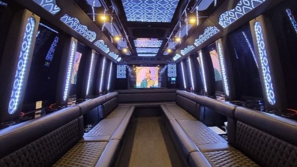 Interior of Charter Bus Company Tracy's Party Bus in Tracy